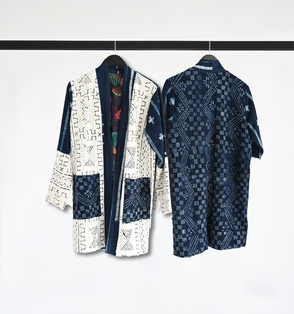 Reversible Blue & White Patterned Coat - Boho Bandit