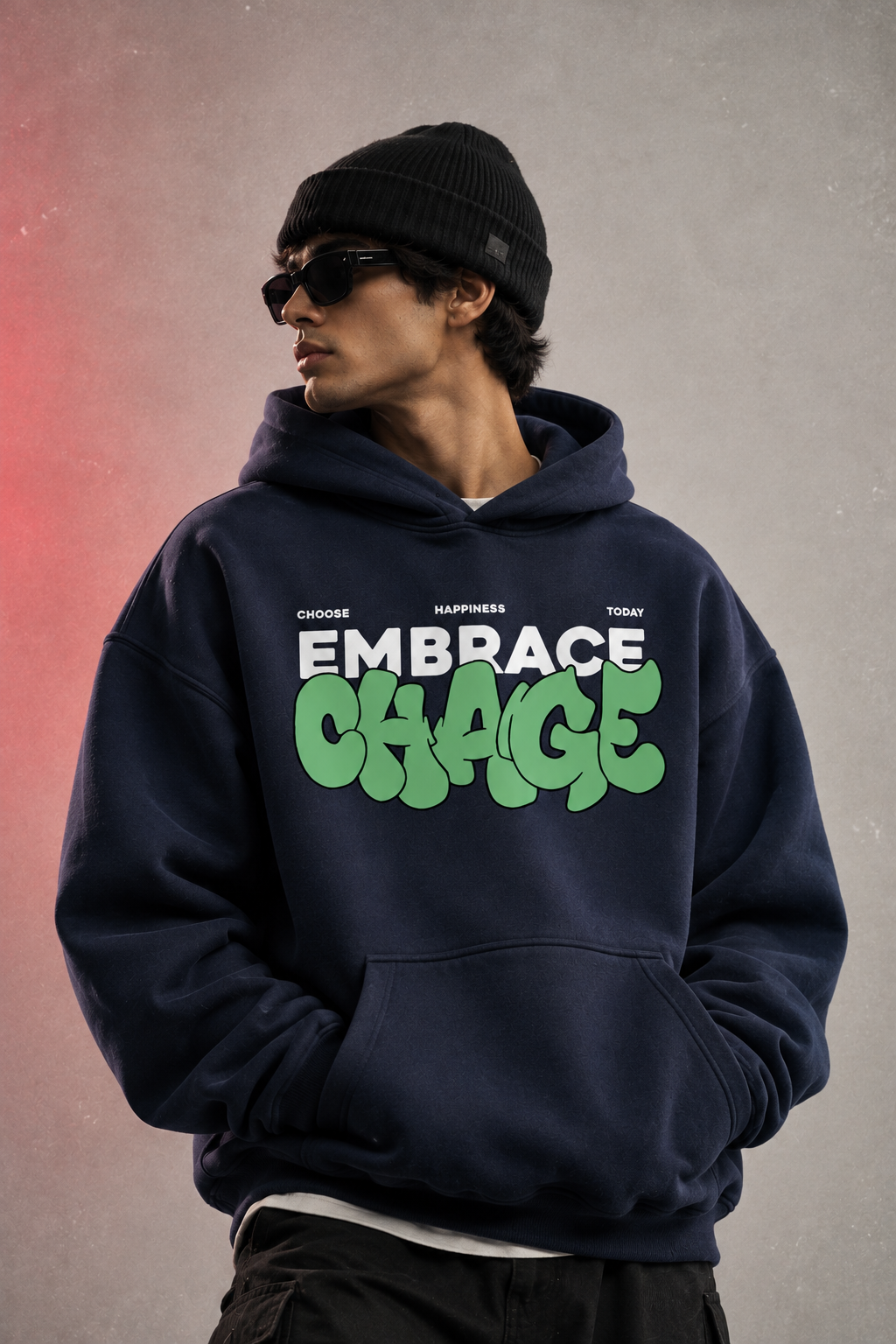Embrace Change Oversized Hoodie – Navy Blue